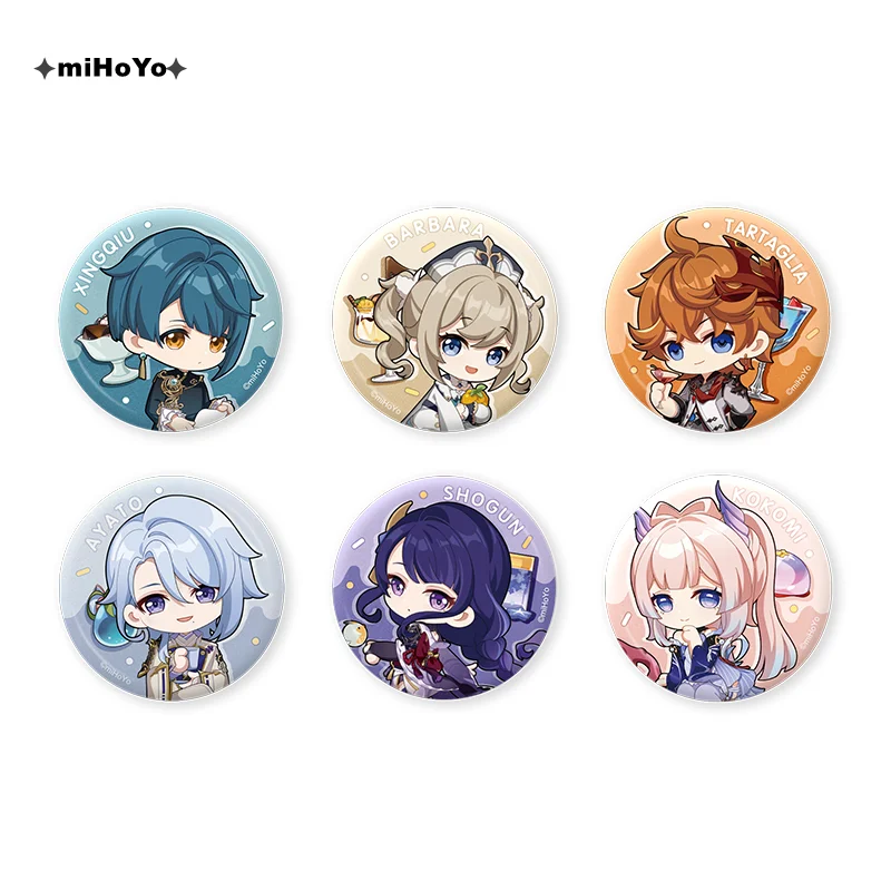 58MM Anime Cartoon Brooch Game Genshin Impact Cosplay DIY Accessories Sweet Summer Theme Metal Badge Ayato Kokomi Shogun Childe