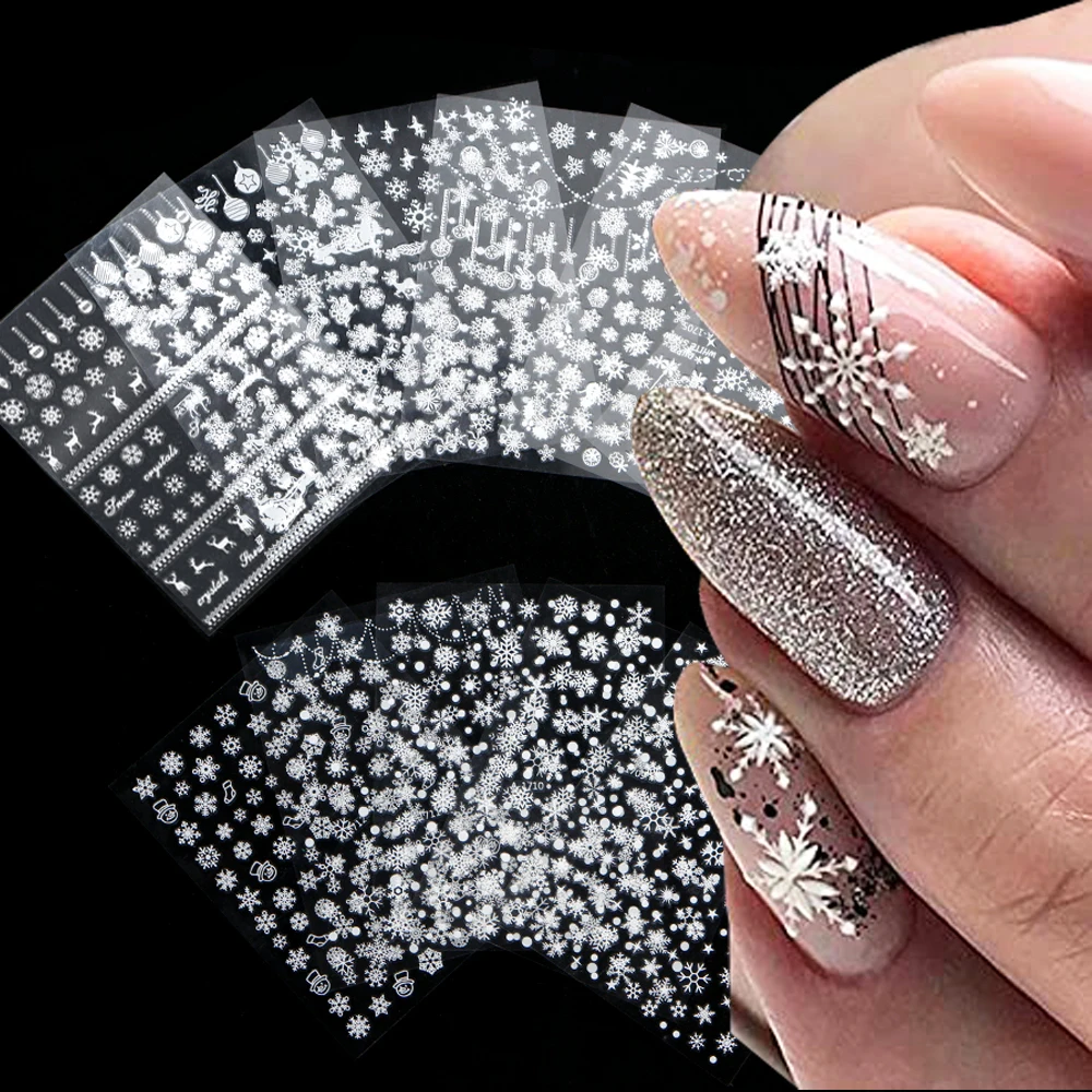 

12pcs Set Snowflake Nail Art Stickers Decals Christmas Laser Bronzing 3D Self-Adhesive Nail Decorations Romantic Winter Stick