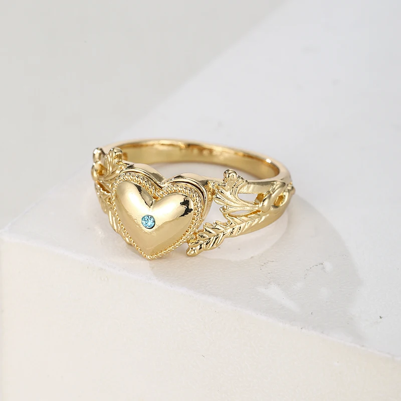 Fashion Gold Color Carving Pattern Ring Secret Compartment Open Lid Love Women's Personalized Daily Party Jewelry Accessories
