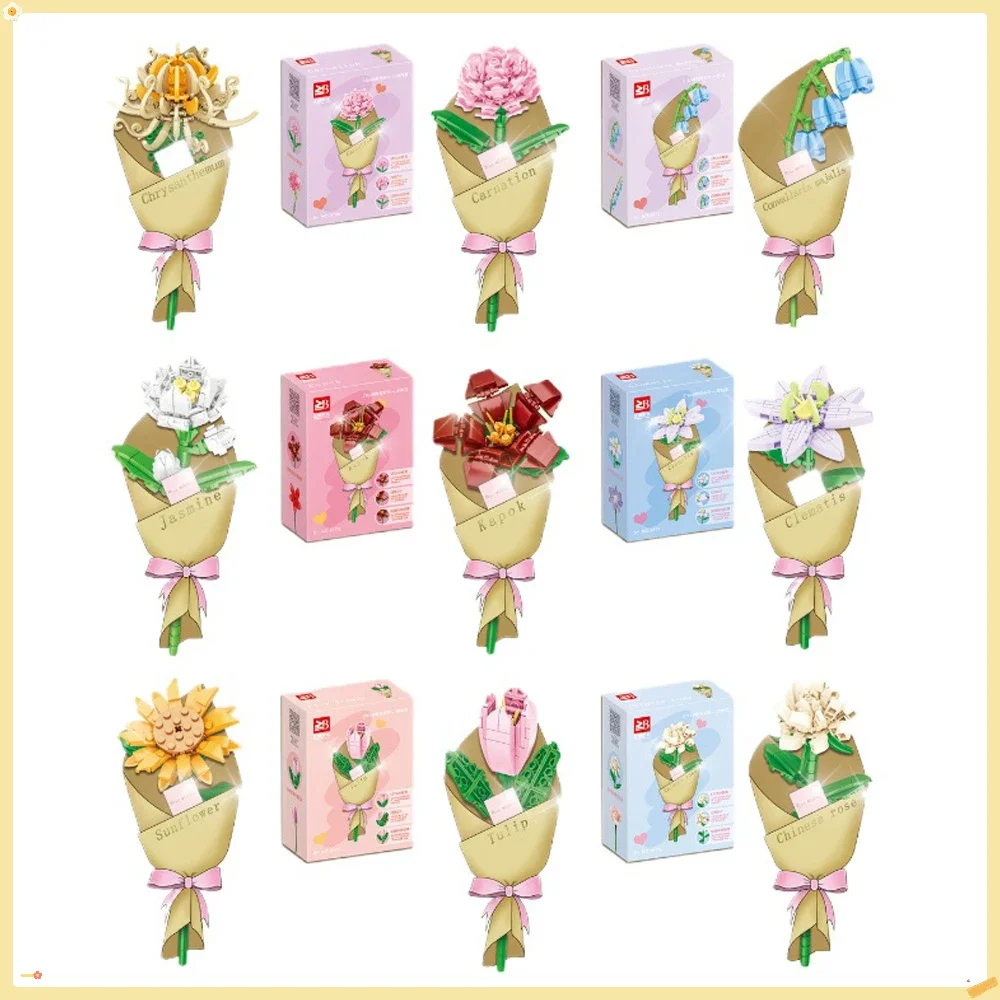 

Simulation Building Block Bouquet Lily Sunflower Tulips Chinese Rose Desktop Decoration Valentine's Day Gift Puzzle Assembly Toy