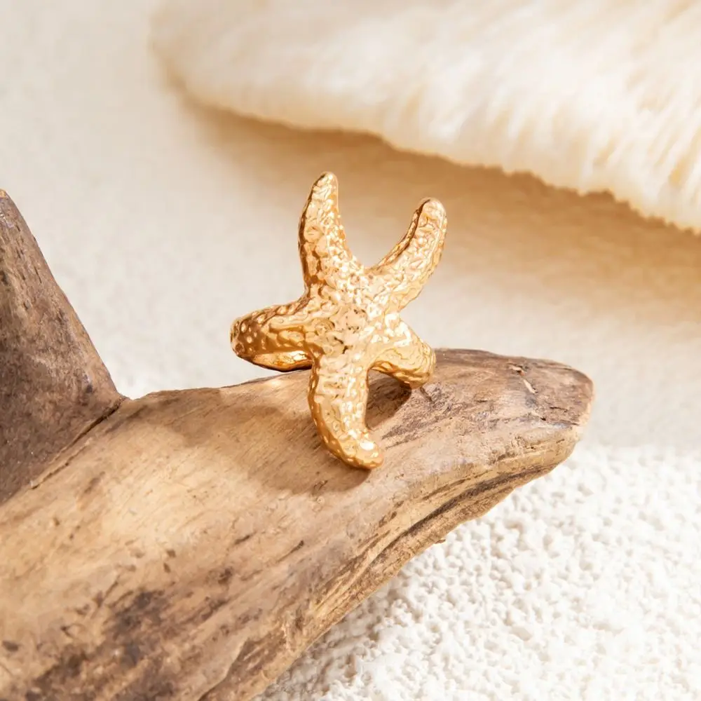 Retro Flower C Shape Ear Cuff Golded Silver Starfish Shell Ring Clip Vacation Style Minimalism Stud Earrings Daily