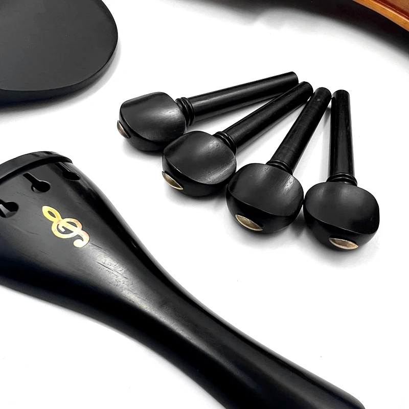 1 set 4/4 violin Fiddle ebony wood accessories parts fittings,Tailpiece+Tuning pegs+Endpins+Chin rest/Chin Holder+fine tuner