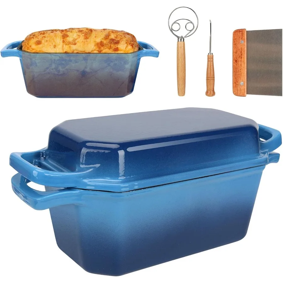 

PreSeasoned Cast Iron Dutch Oven with Skillet Lid for Perfect Bread Baking at Home Ideal for Oven and Stovetop Use Durable Blue