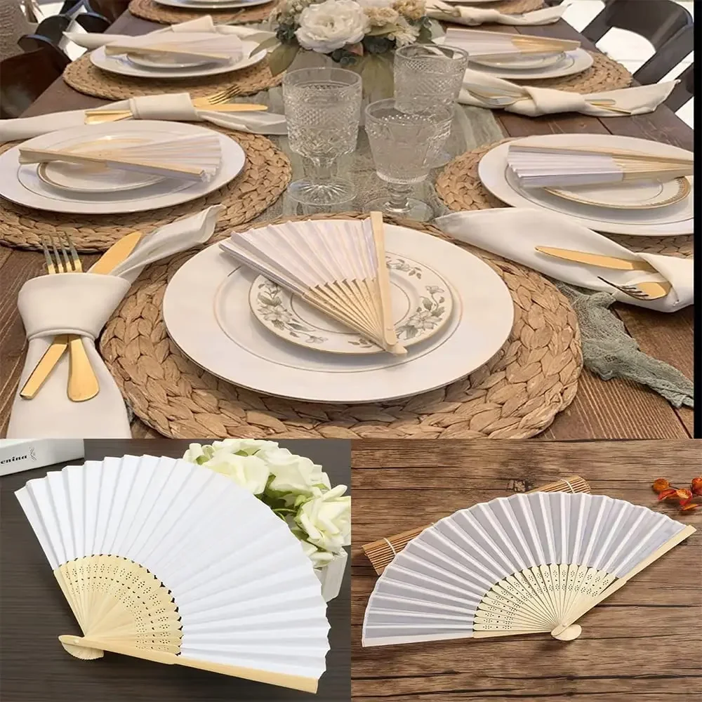 60/30/20Pcs White Foldable Paper  Bamboo Folding Fan Chinese Handheld Fan Wedding Supplies Hand Fan Gift Home Decor Ornament