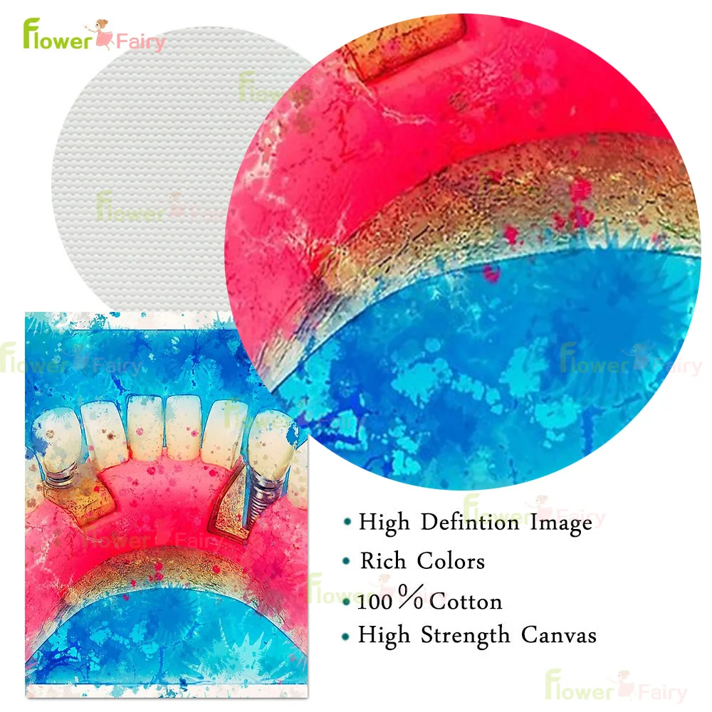 Watercolor Tooth Teeth Dentistry Clinic Poster Wall Art Canvas Painting Home Decor Wall Pictures For Living Room Unframed