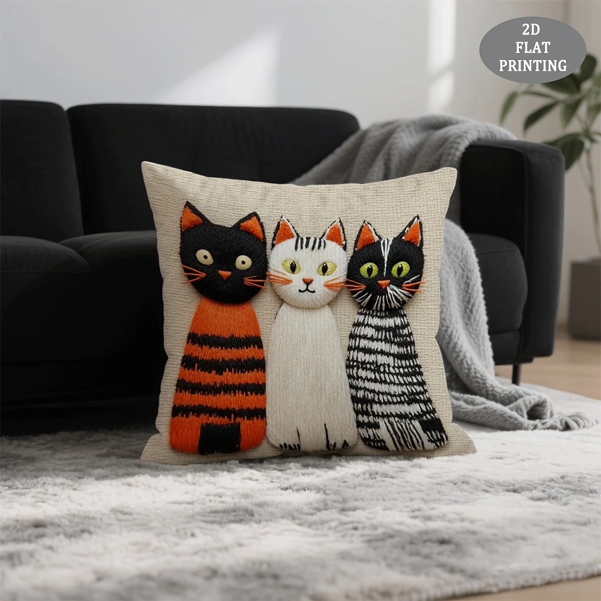 2D Cute Cats Pillow Cover Fluffy Kitten Print Cushion Case for Sofa Couch Boho Cat Lover Home Decor Gift