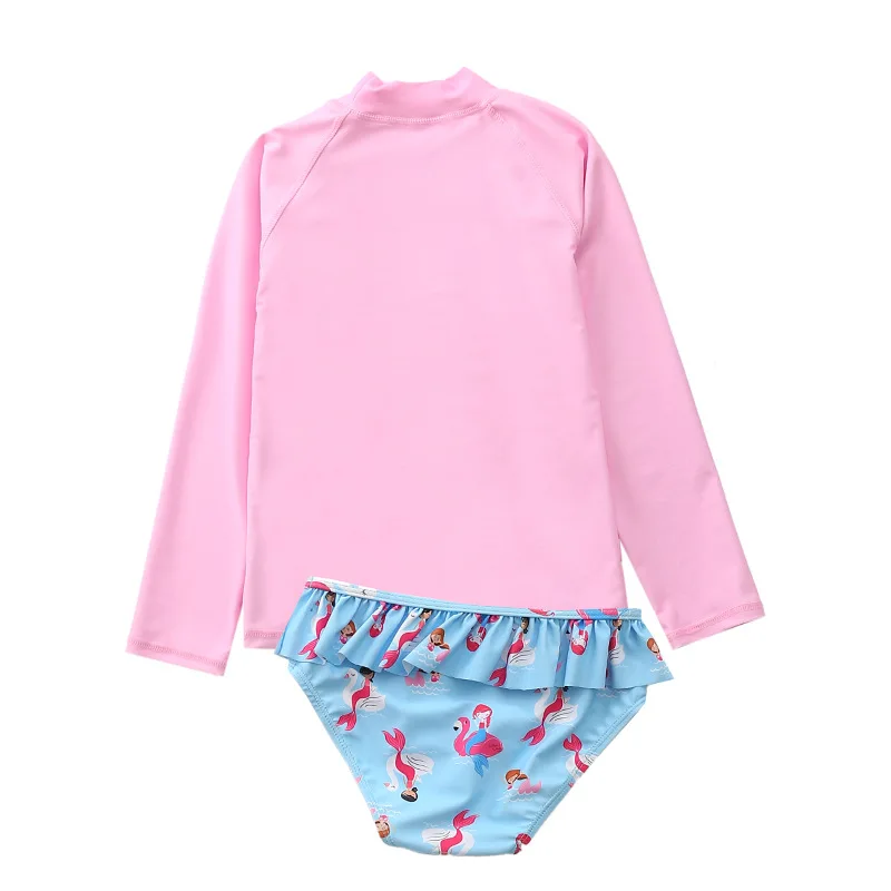 HappyFlute 2 Pieces Set Ins Style Split  Cartoon Long-sleeve Sun Protection Small Big Girl Swimsuit