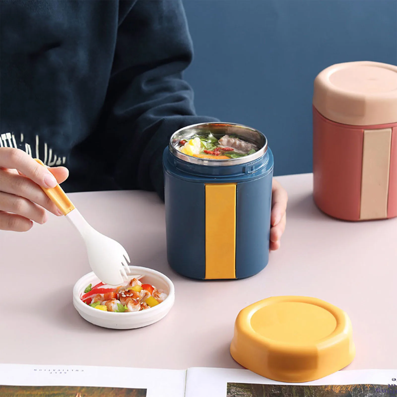 

1 set Breakfast Cup Soup Container Leakproof Food Grade Stainless Steel Drink Container Portable Soup Cup Thermal Insulation