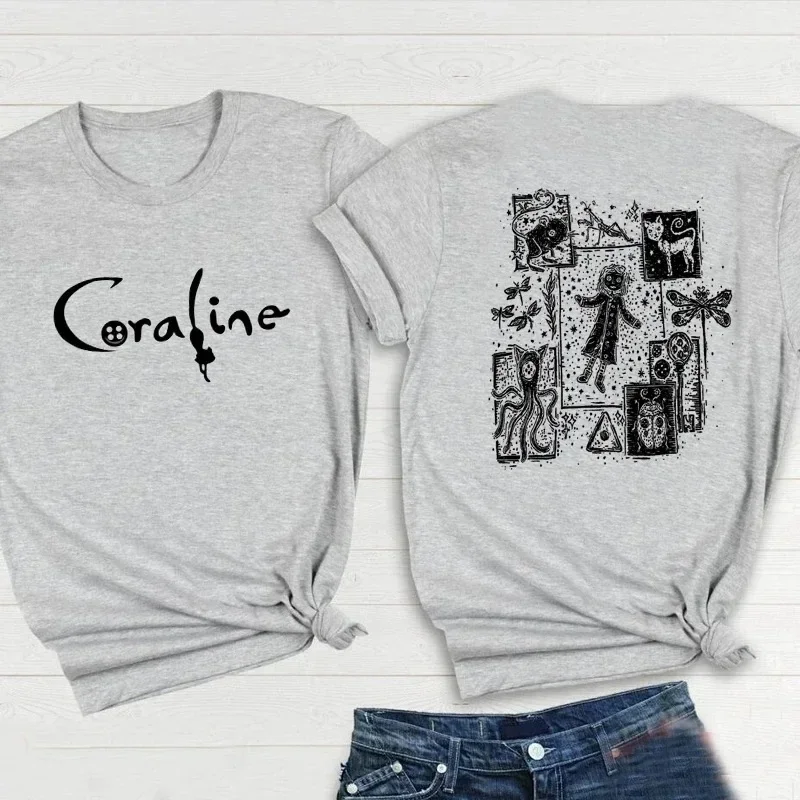 Retro Coraline Movie T Shirt Women Female Coraline Doll Dreams Unisex Tshirt Horror Movie Tee Shirt Streetwear Cotton Tops Tee