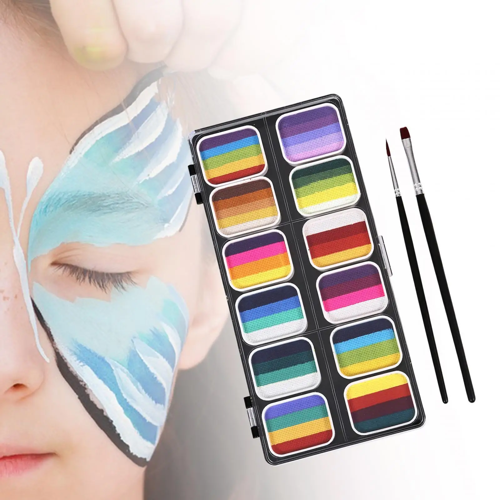 Face Paint Palette Makeup Kit 12 Water based Paints for Halloween Cosplay Practical with 2 Brushes Face Painting Set Colorful