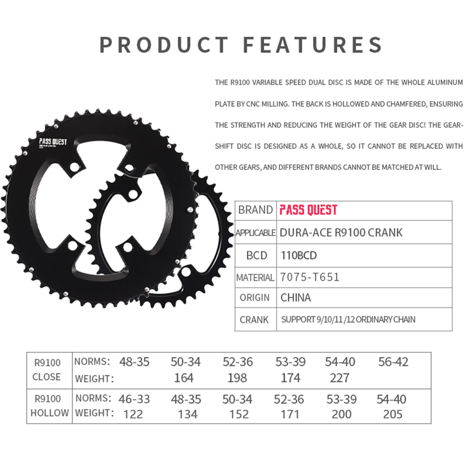 110 Bcd 4 Bolt Chainring for SHIMANO 105 DURA-ACE R9100 2X Chainring 48-35T 50-34T 52-36T 53-39T 54-40T 56-42T 11 12 Speed