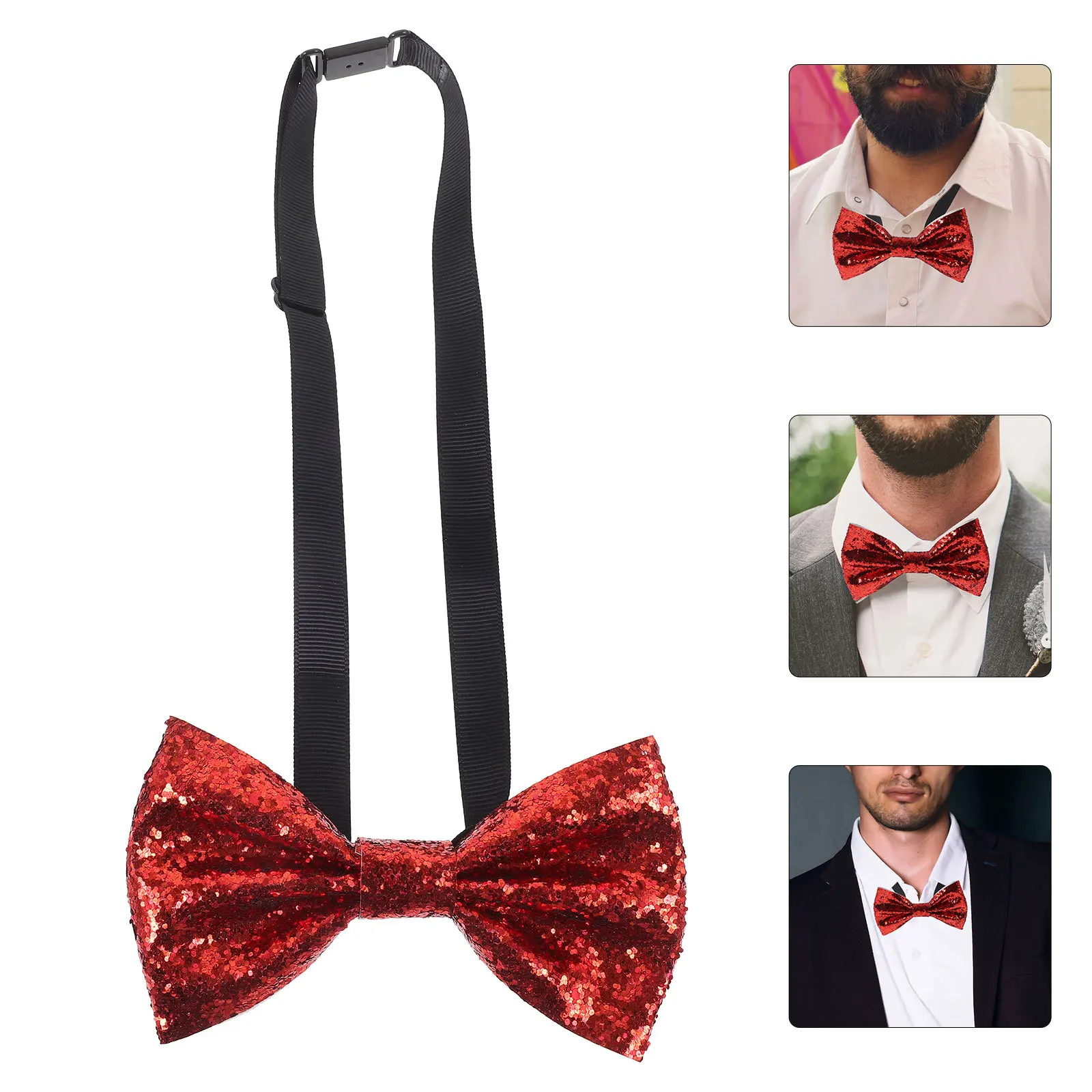 Nœud papillon pour adultes, pré-attaché, réglable, à paillettes, en PU, pour Banquet, fête, marié, pour smoking de mariage