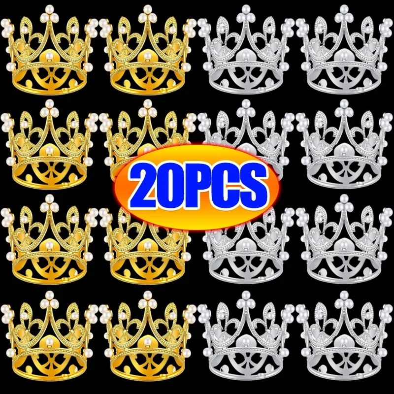 20/1Pcs Mini Crown Cake Decoration Gold Silver Pearl Tiara Crowns Cake Topper for Children Hair Ornaments Wedding Birthday Party