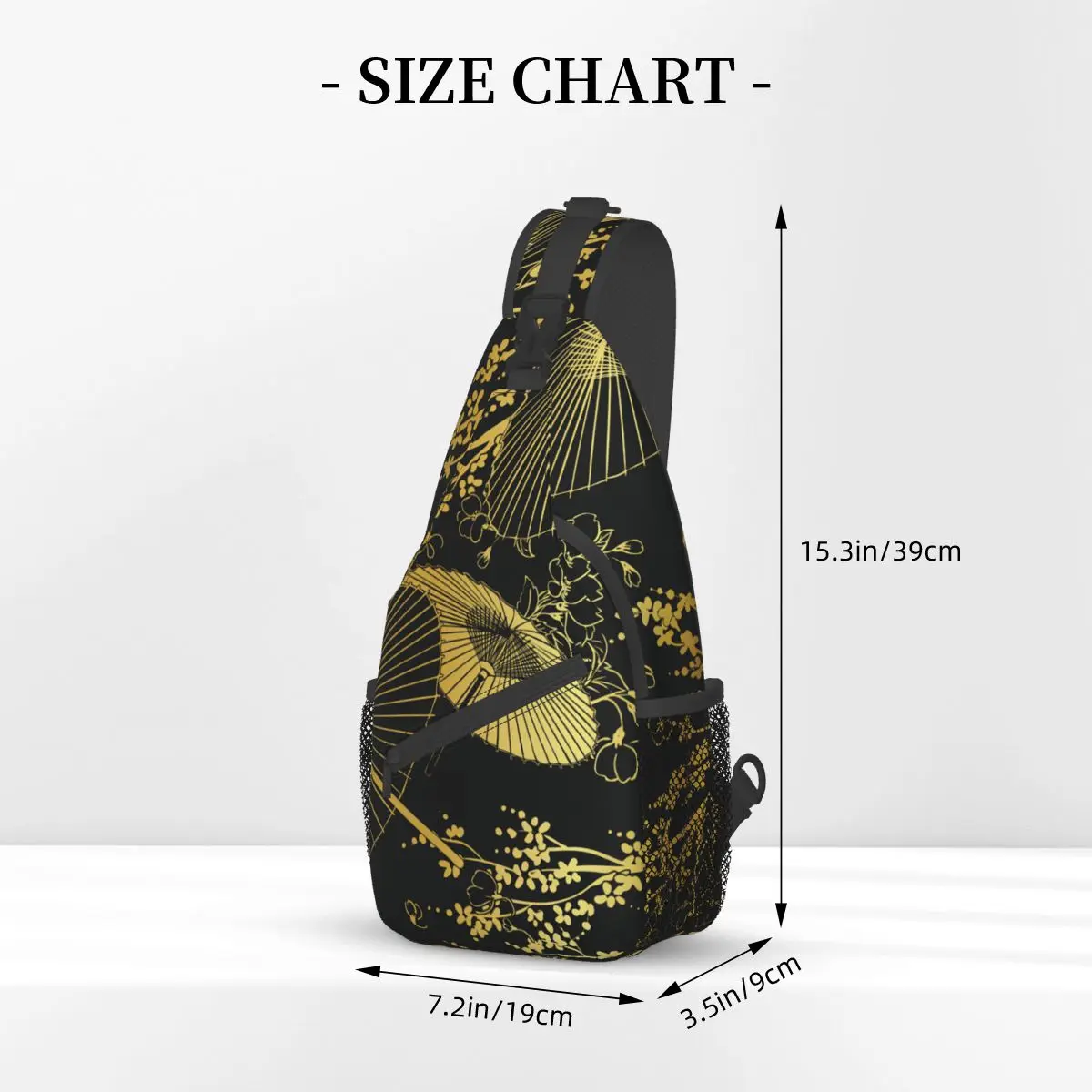 Gold Unbrella Traditional Design Crossbody Chest Bags Japanese Style Pockets Travel Pack Messenger Sports Teens Shoulder Bag