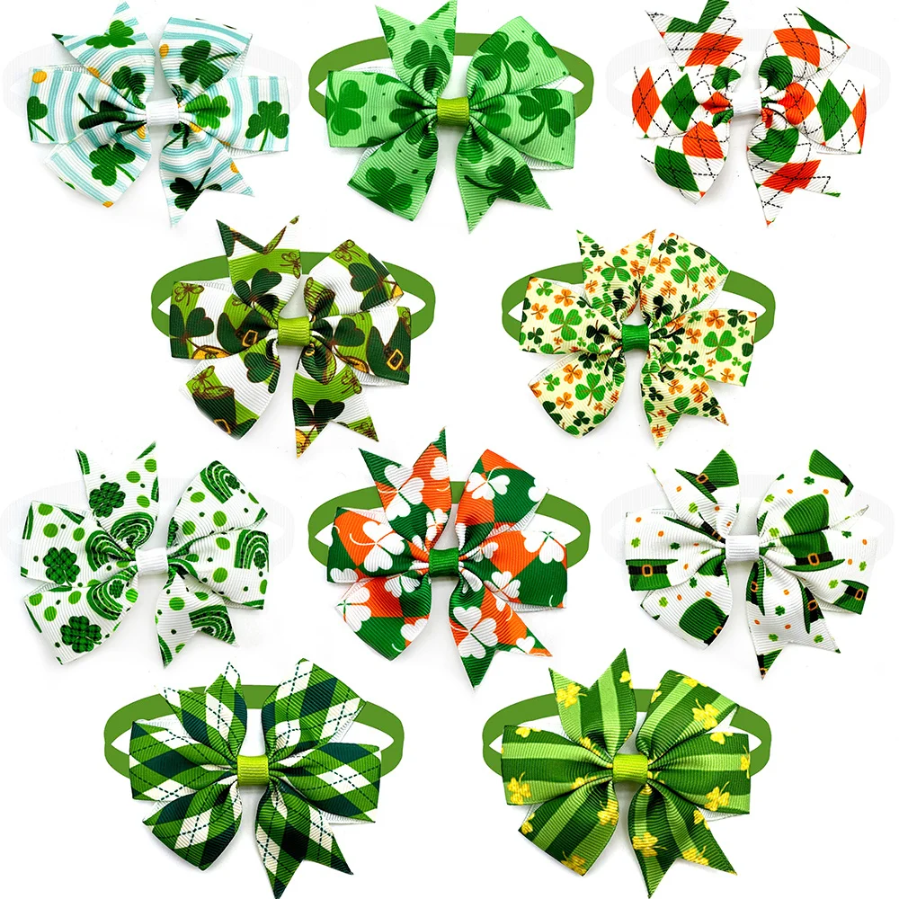 50pcs St. Patrick's Day Pet Dog Cat Bow Tie Green Style Bowties Adjustable Dogs Accessories Puppy Bows Dog Pet Supplies