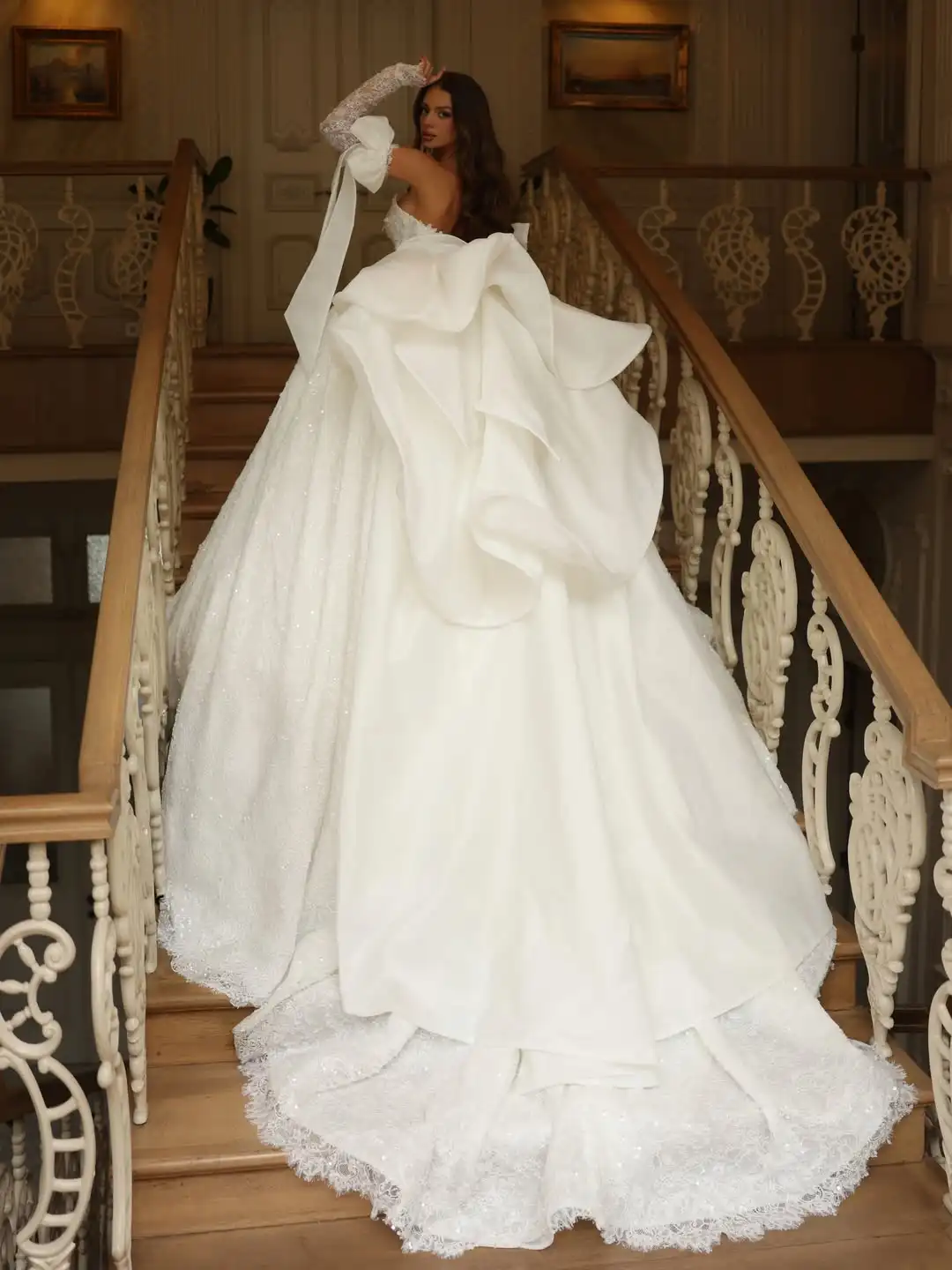 Luxury Sweetheart Full Lace Ball Dress Wedding Dress Detachable Lace Sleeves A-line Retro Bride Dress Customized image 3