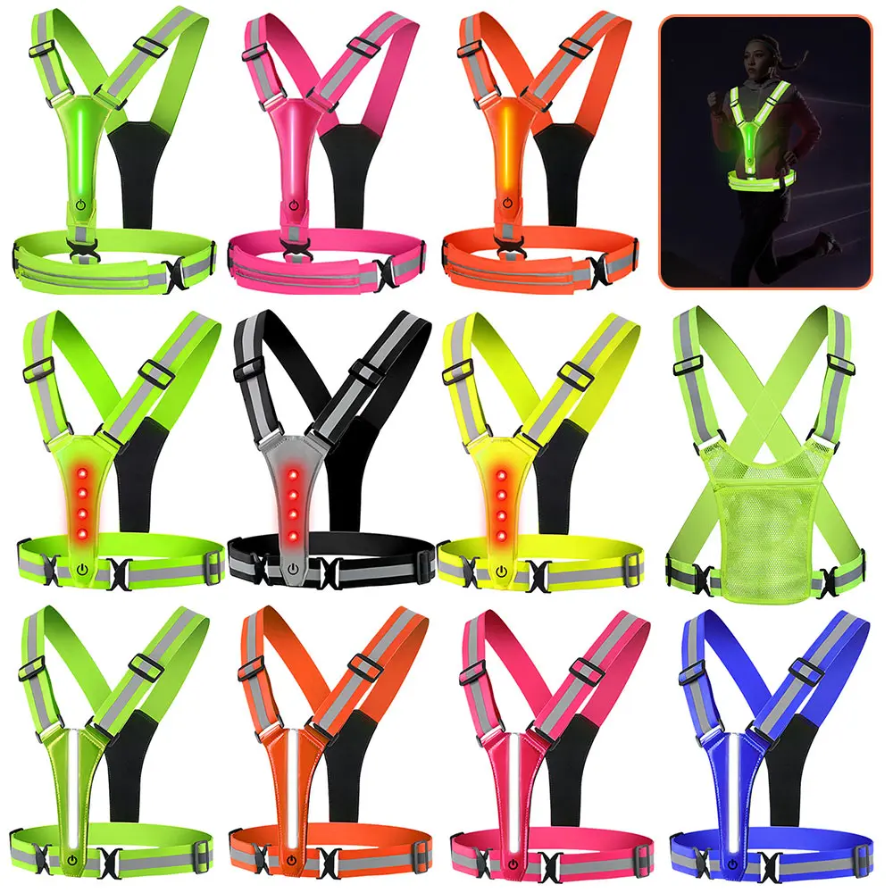 

Highlight LED Reflective Vest Light Up Running Vest Adjustable Waist/Shoulder Reflective Safety Vest USB Rechargeable Women Men