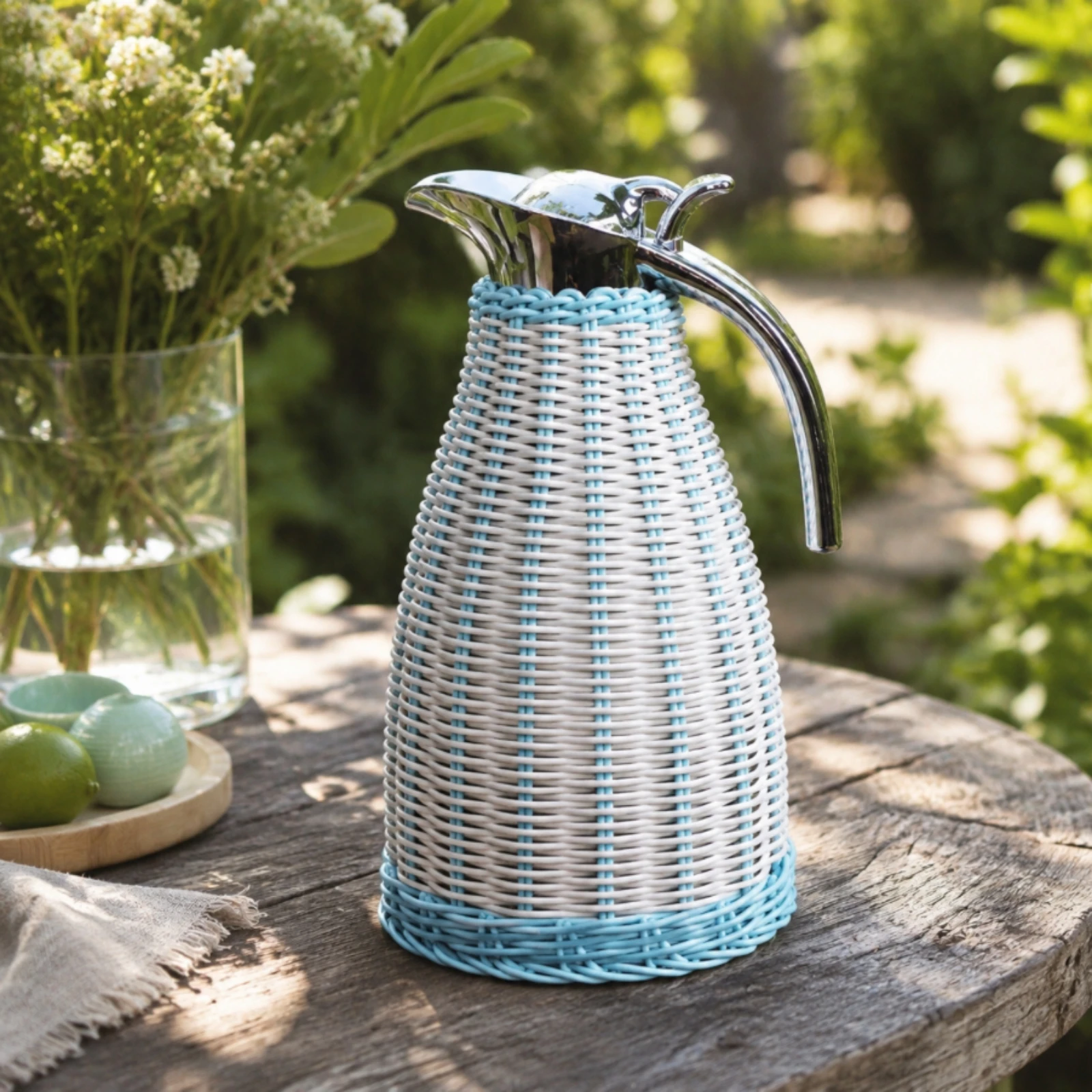 Tea Carafe Large Capacity Thermal Carafe with Faux-Rattan Exterior European-Style Insulated Coffee Pot Heat Retention