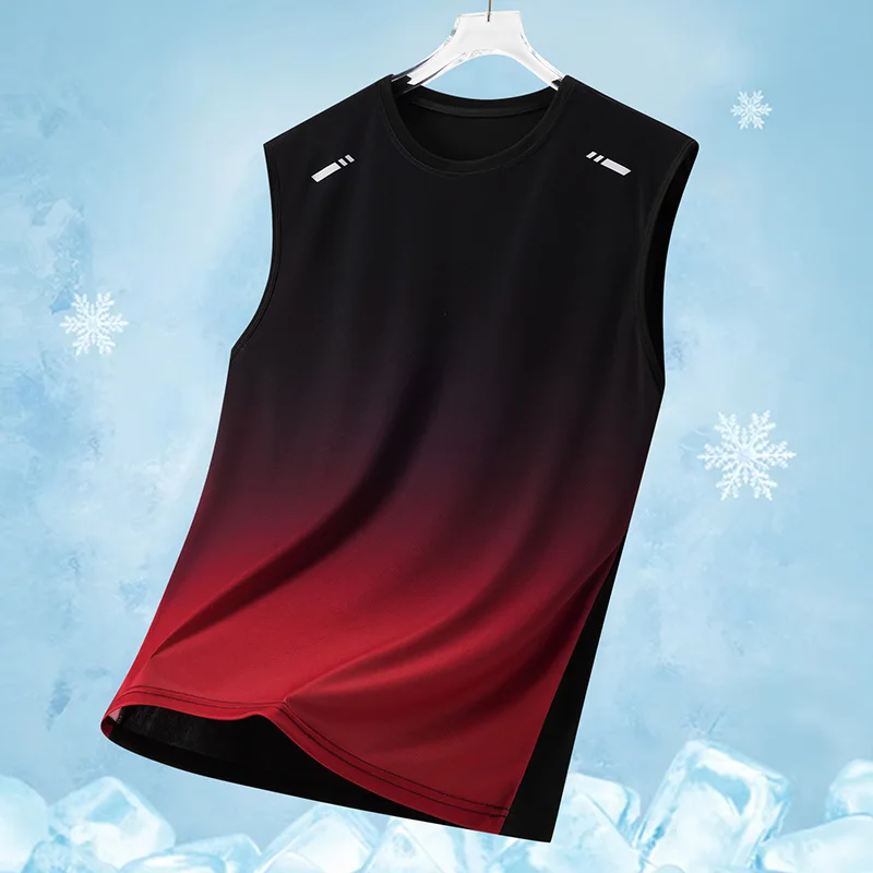 Gradient Color Speed Dry Vest Thin Breathable Ice Silk Round Neck Running Top Loose Trendy Unisex Outdoor Sleeveless T-Shirt