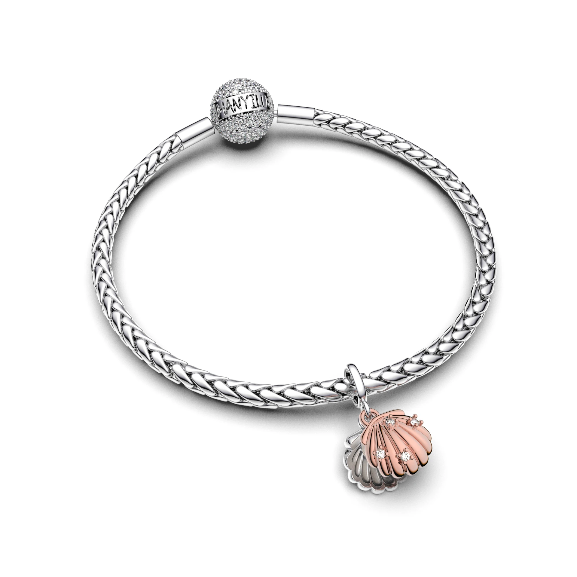 Manyilus 925 Sterling Silver Two-Tone Seashell Dangle Charm Fit Original Bracelet Dual Tone Shell CZ Pendant Ocean Jewelry Gift - view 3
