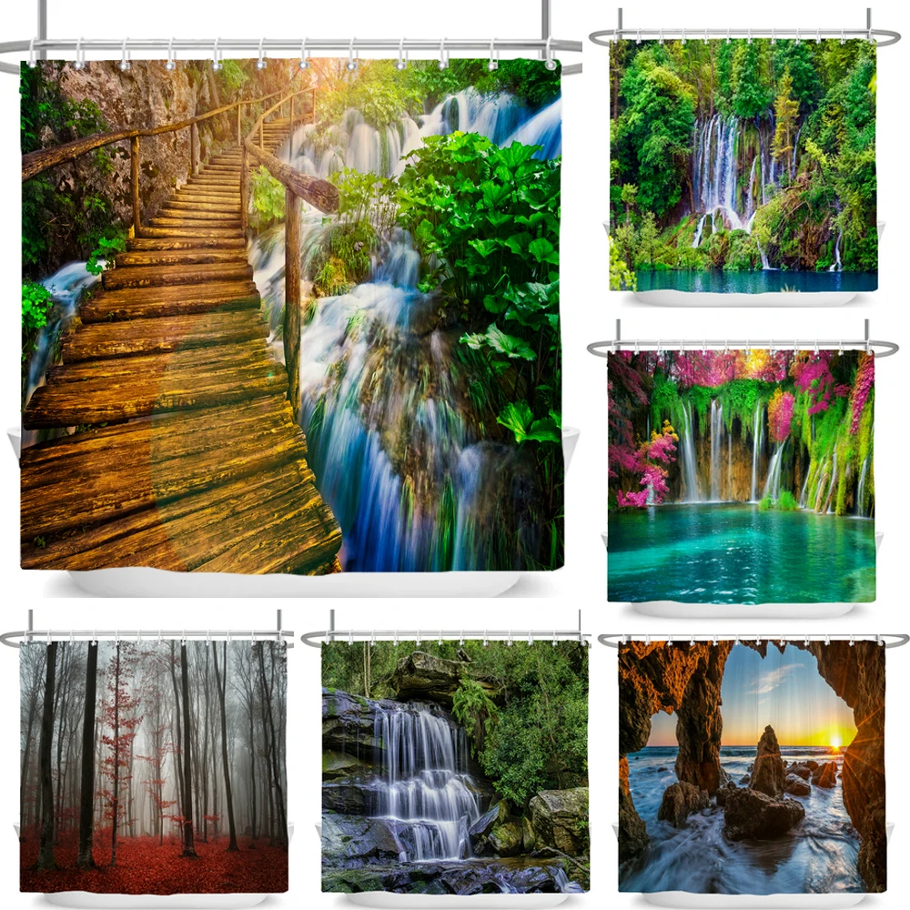 3D Print Forest Landscape Waterproof Fabric Shower Curtain Natural Scenery Bathroom Curtain large 240X180 Decorn Bath Curtains