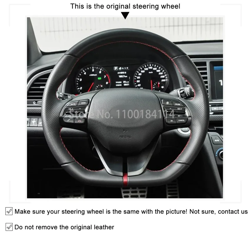Hand-Sewn Non-slip PU Carbon fiber Leather Car Steering Wheel Cover for Hyundai Ioniq 2016-2020 Interior Accessories