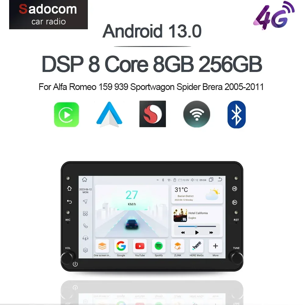 7 " ”Carplay Android 13,0 8G + 128G GPS reproductor de radio para coche Wifi multimedia para Alfa Romeo 159 939 Sportwagon Spider Brera 2005-2011