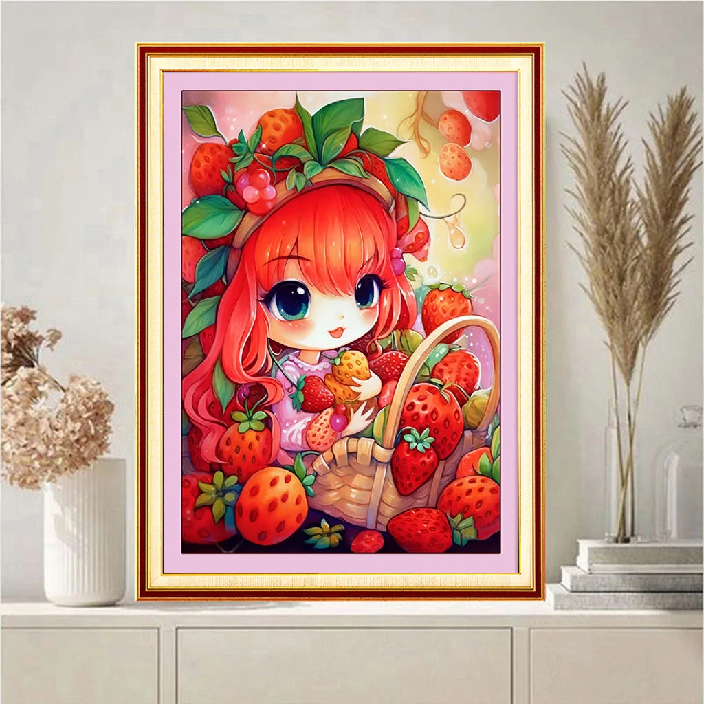 

9ct 60x80cm Strawberry Girl DIY Chinese Style Printed Kits Cross Stitch Needlework Set Home Decor Crafts