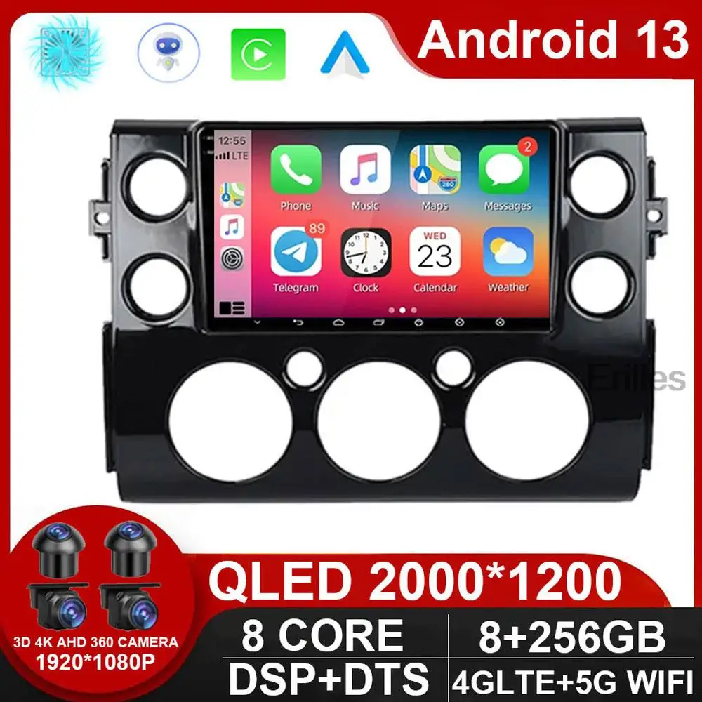 

QLED For Toyota FJ Cruiser J15 2006-2020 Carplay Android 13 Car Radio Multimedia Player Stereo GPS Navigation DVD NO 2DIN