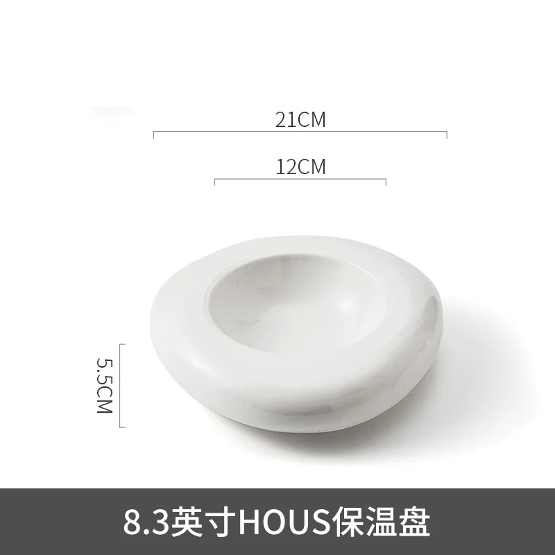 High-end hotel restaurant ceramic insulation plate white irregular position on the western food cold dish plate.
