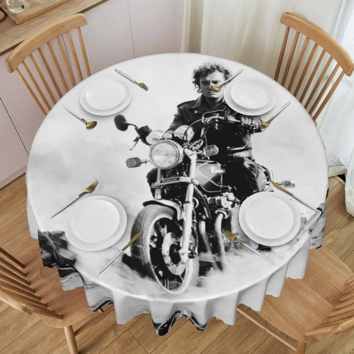 Round Waterproof French Singer Table Cover Motorcyclist Johnny Hallyday Tablecloth for Picnic 60 inches Table Cloth