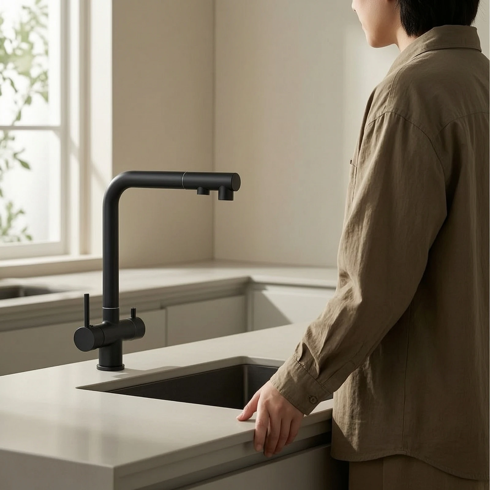 

Three-Way Kitchen Tap 360° Swivel Kitchen Faucet with Water Filter Faucet with Pull-out Spray Single-Hole Flexible