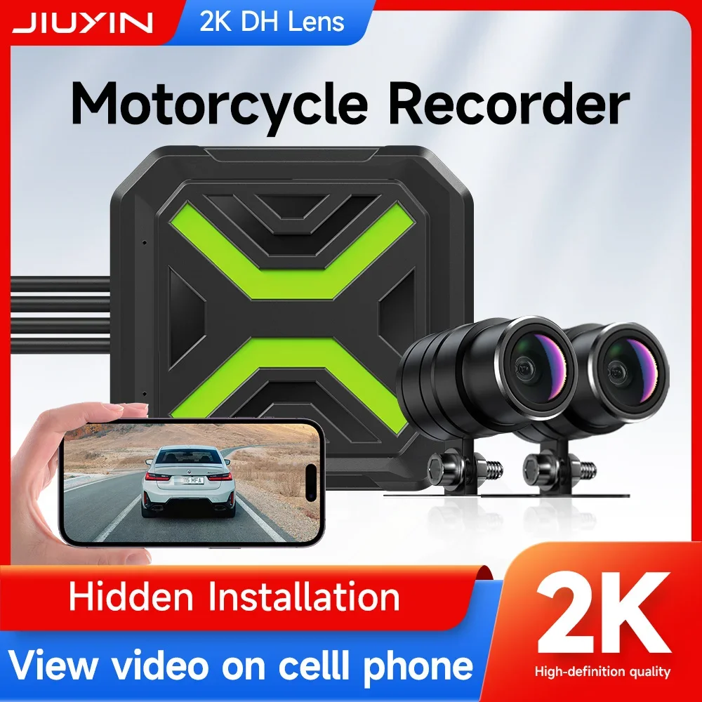 JIUYIN 2K Motorcycle DVR Waterproof Front and Rear Dual Recording Camera Moto Night Vision Suitable for Motorcycles