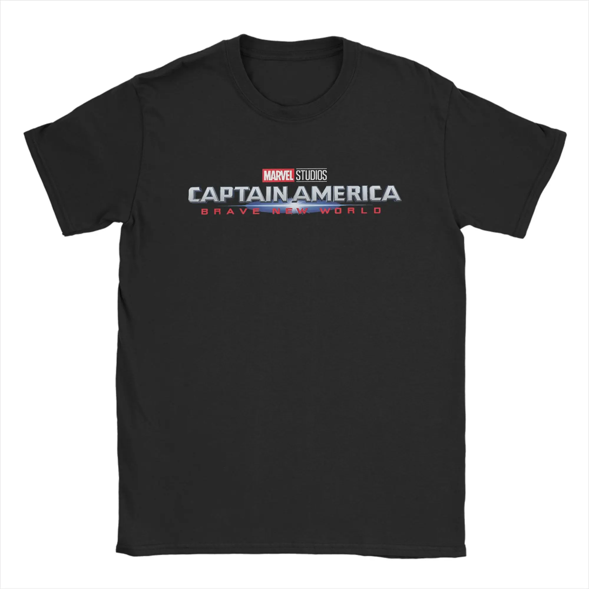 Captain America Brave New World Movie Logo T-Shirt Men  Vintage Pure Cotton Tees Crew Neck Short Sleeve T Shirts Gift Clothing