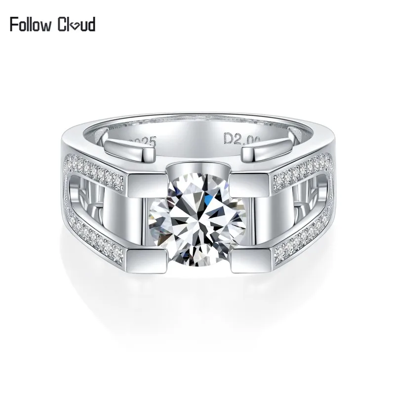 

Follow Cloud 1ct/2ct D Color Moissanite Labs Diamond Wedding Rings for Man 925 Sterling Silver Luxury Proposal Engagement Ring