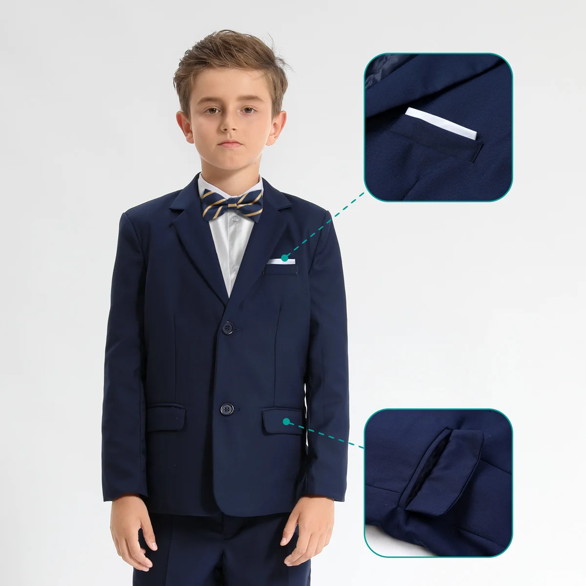 Suit for Kids Boys Wedding Formal Outfit Set Children Easter Gentleman Ring Bearer Clothing Perform Tuxedo Vest + Pants + Blazer