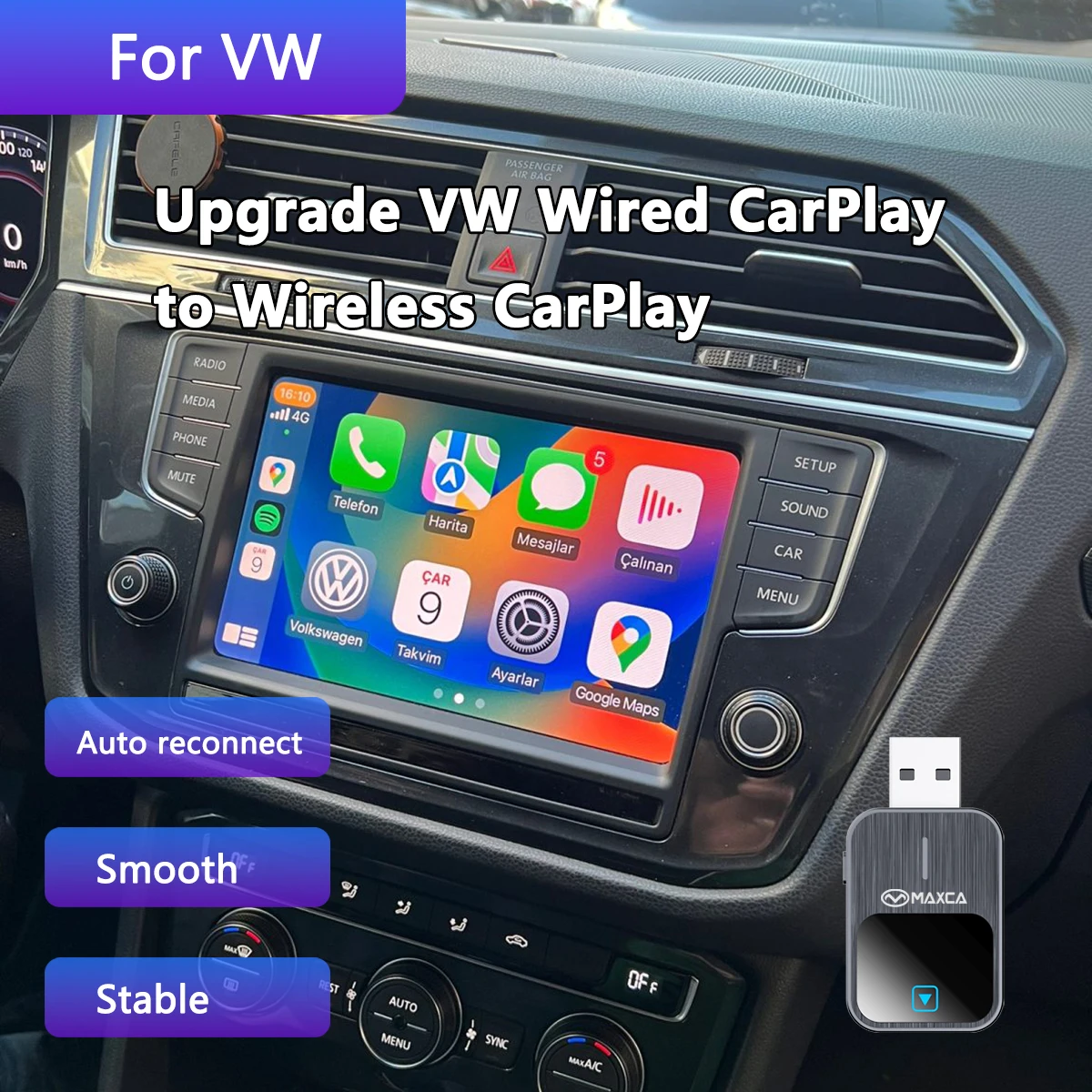 Maxca Smart Box Upgrade Factory Wired Carplay to Wireless For VW Golf Passat Polo Tiguan Beetle CC Wireless CarPlay Adapter