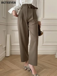 BGTEEVER-pantalones holgados con cinturón para mujer, traje elegante de cintura alta con bolsillos, pantalones de pierna ancha para primavera y verano