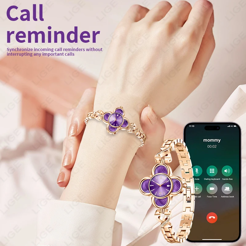 LIGE Ladies Quartz Clock Bluetooth Smart Watch Women Heart Rate Health Monitor Sports Waterproof Smart Bracelet Zinc Alloy Chain