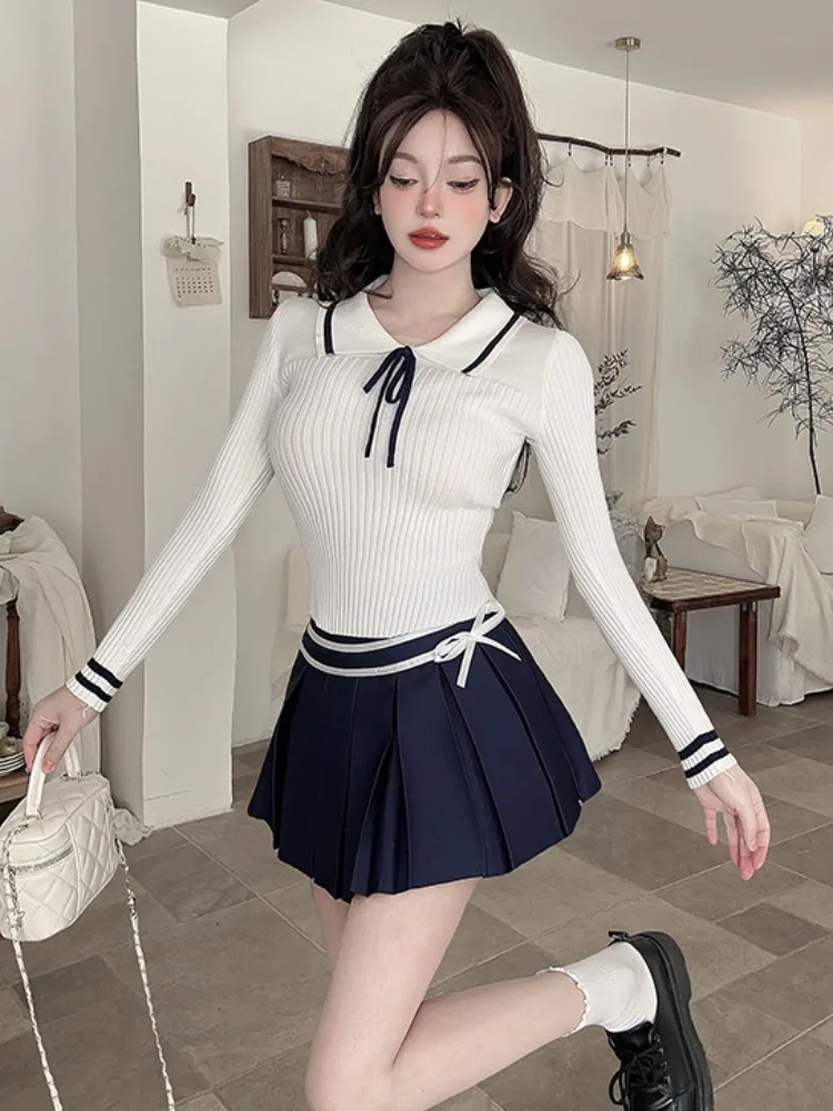 

Pure Desire College Sle Doll Collar Knitted Sweater Women's Autumn Winter Youthful Base Layer irt Inner Wear Set