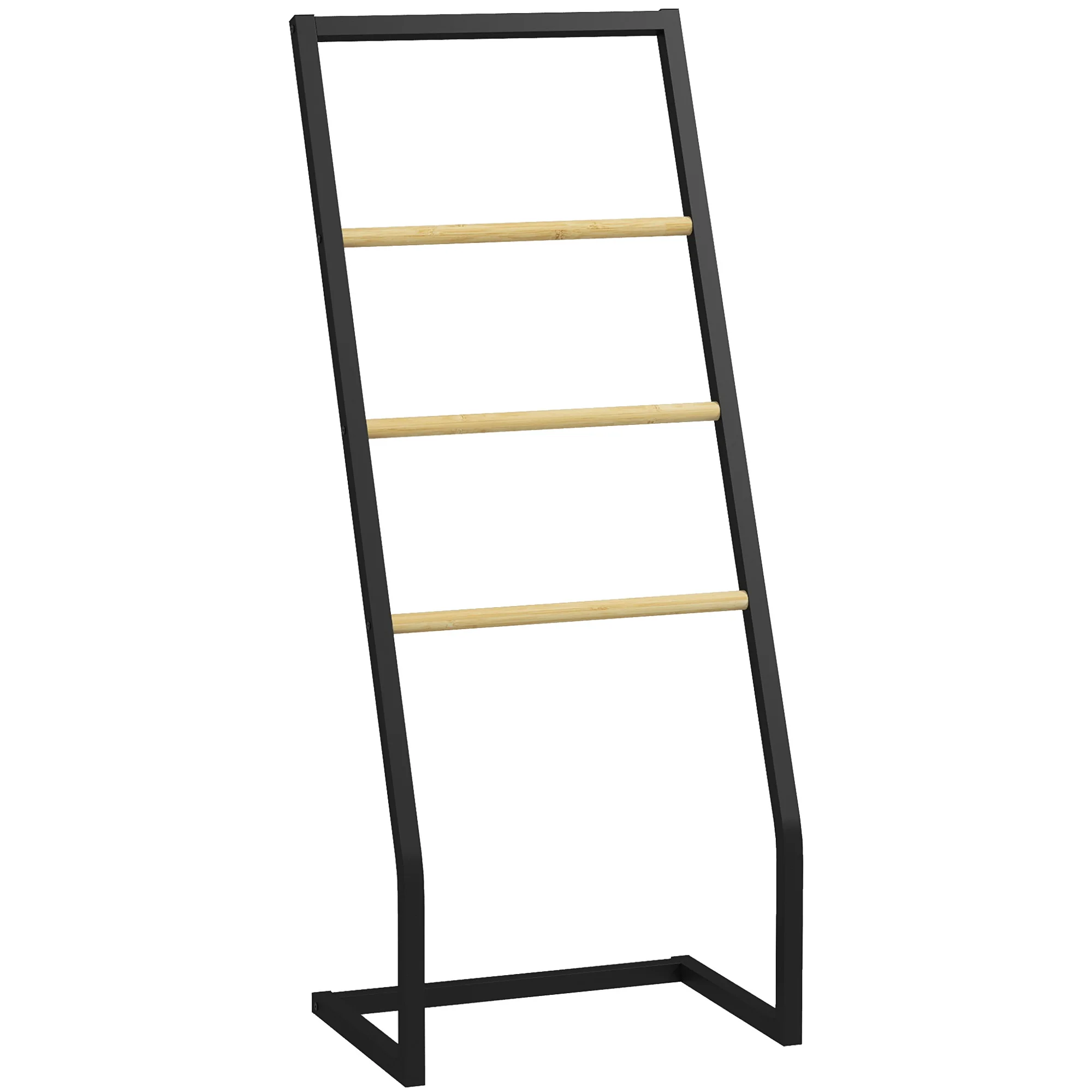 HOMCOM Toallero de Pie Toallero para Baño con 4 Barras de Bambú y Acero para Lavadero 40,5x28x98 cm Negro y Natural