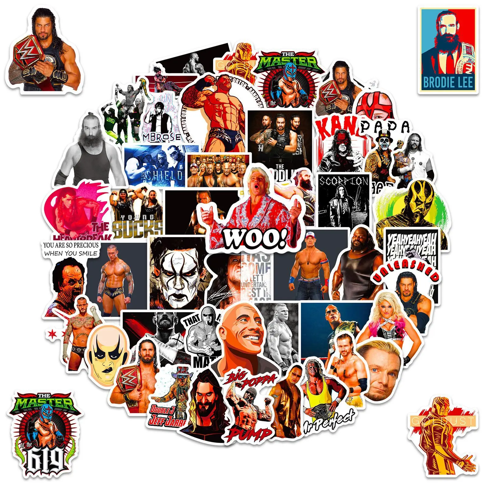 Adesivos americanos personagem atleta profissional, WWE Wrestling, 50pcs