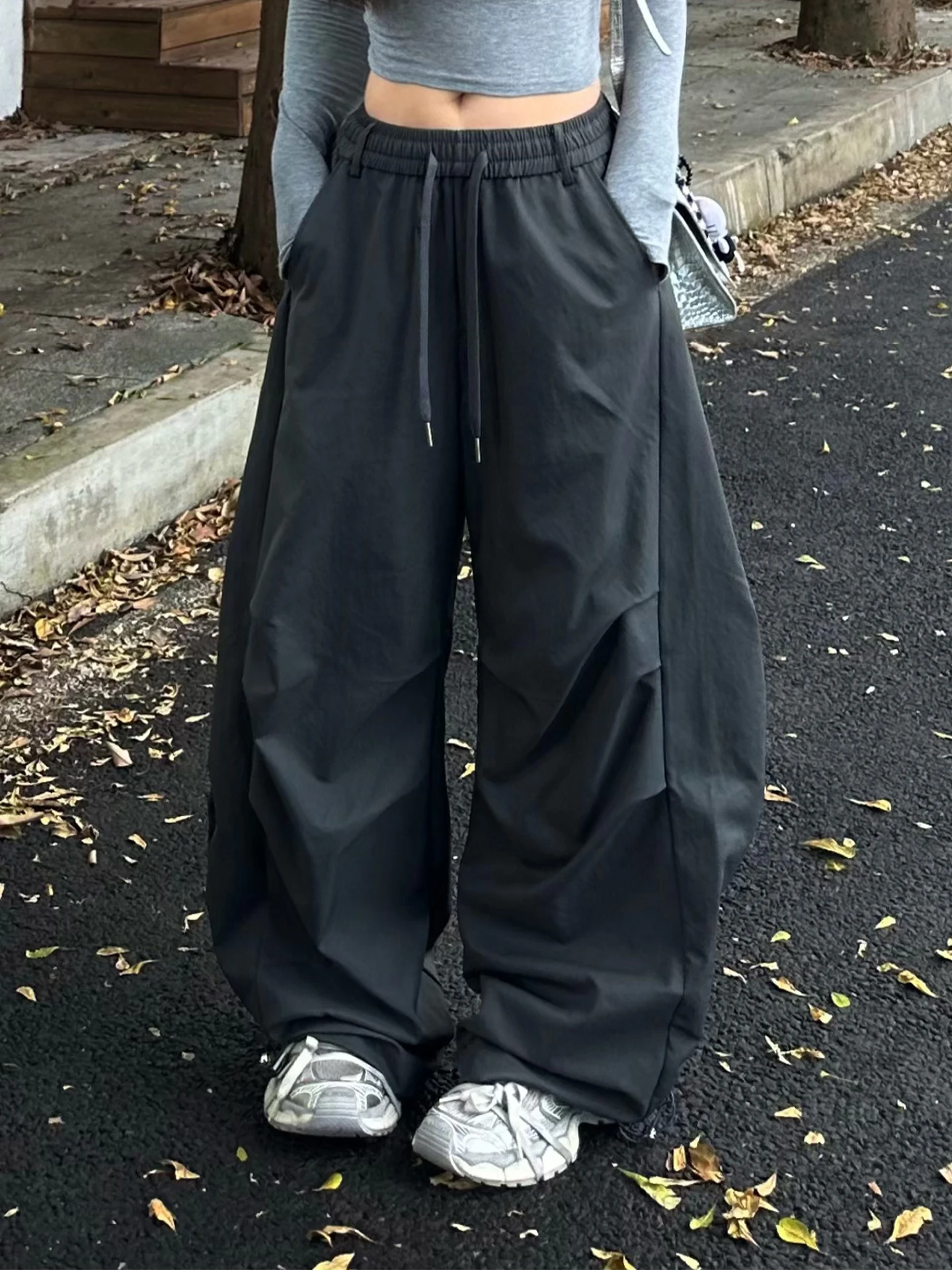 

Loose Wide Leg Pants Women's Casual High Waist Slimming Hong Kong Style Harem Trousers Comfortable Cotton Polyester Blend