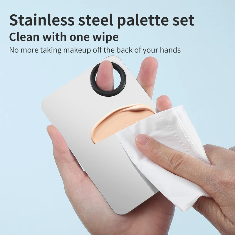 قطعتان من لوحات الألوان المصنوعة من الفولاذ المقاوم للصدأ وعصي الألوان مجموعة مكياج أدوات مطابقة الألوان محمولة وعملية وقابلة للغسل