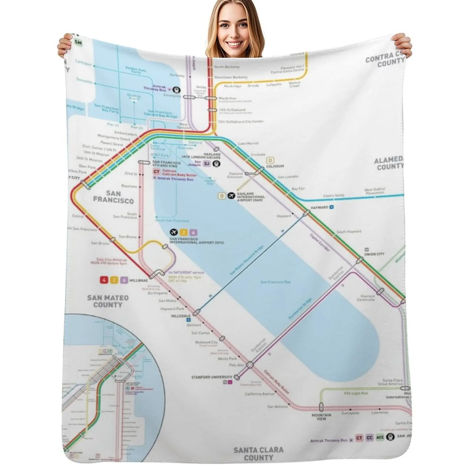 San Francisco Bay Area Transit Map Throw Blanket For Sofa Thin for babies cosplay anime anime heavy to sleep Blankets