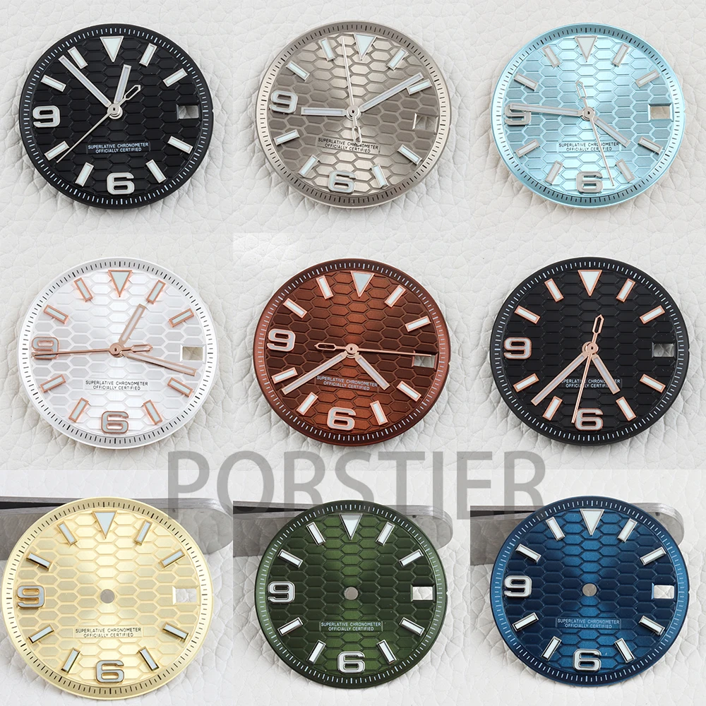28.5mm Watch Dial Face NH35 Dial Hands Blue Luminous Dial for NH35/NH36 Movement fit Land-Dweller Watch Replacement Accessories