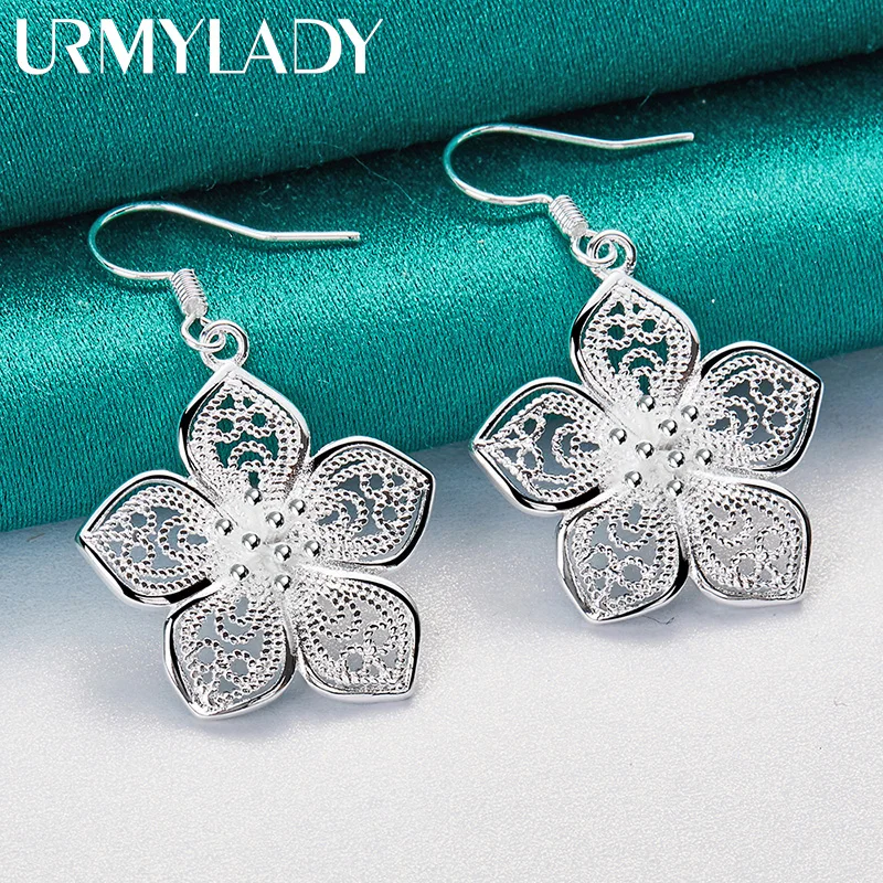 URMYLADY-pendientes de flores de Plata de Ley 925 para mujer, joyería de moda para fiesta de boda