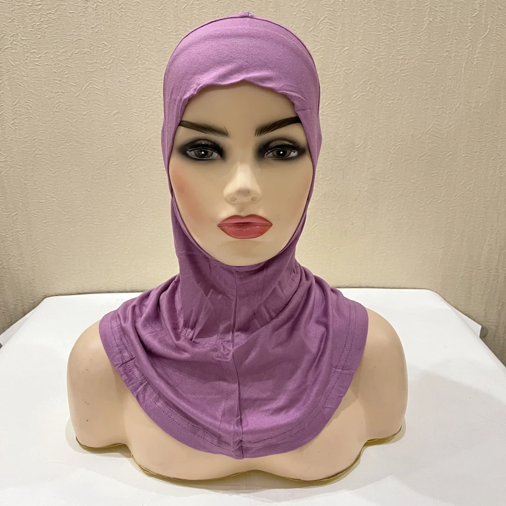 C215 Extra Longer Modal Cotton Jersey Bigger Size Slim Face Ninja Underscarf Full Cover Muslim Hats Headband Inner Turban Caps