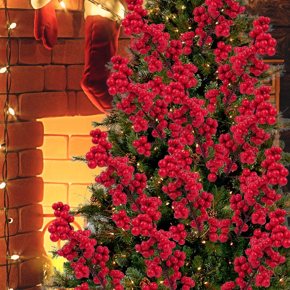 50/5 قطعة التوت الأحمر الاصطناعي ينبع الزهور وهمية محاكاة عيد الميلاد الأحمر هولي بيري فرع إكليل ذاتي الصنع عيد الميلاد ديكور المنزل