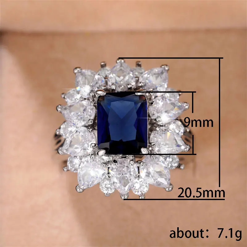 Huitan Sparkling Blue/White Cubic Zirconia Rings for Women Wedding Engagement Party Noble Female Rings Anniversary Gift Jewelry